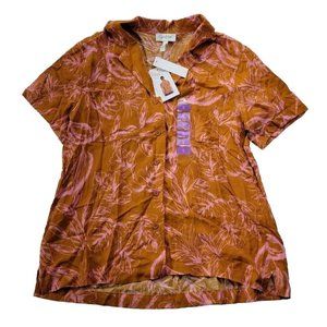 NEW Jessica Simpson Women S Rust Pink Floral Camp Shirt Spring Tropic Pockets